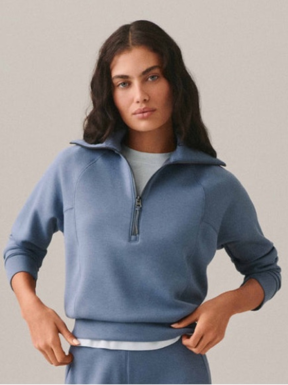 SPANX AirEssentials Half Zip Pullover Rain Blue Women Size XS Soft Stretch